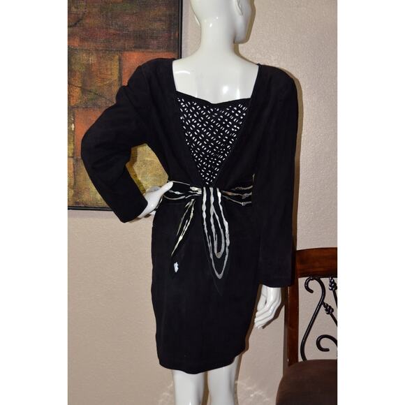 Amen Wardy Vintage Back Cutout Designer Couture Suede Sheath Dress Size 10 - Picture 7 of 7